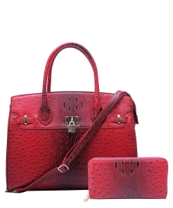 Ostrich Croc Padlock 2n1 Satchel Faux leather OS1096W RED